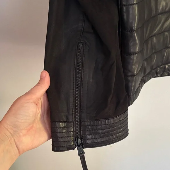 Men's Black Leather Bomber Jacket XL - Picture 7 of 16